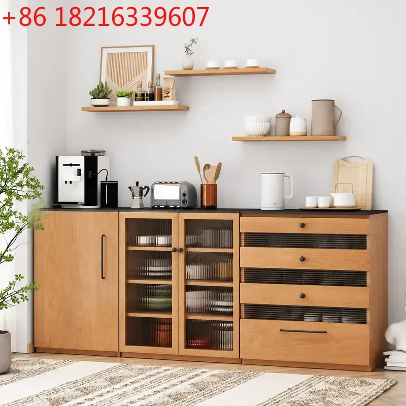 YAOSolid Wood Side Cabinet Storage Locker Nordic Japanese Style Tea Cabinet Small Apartment Restaurant Wall Wine Cupboard