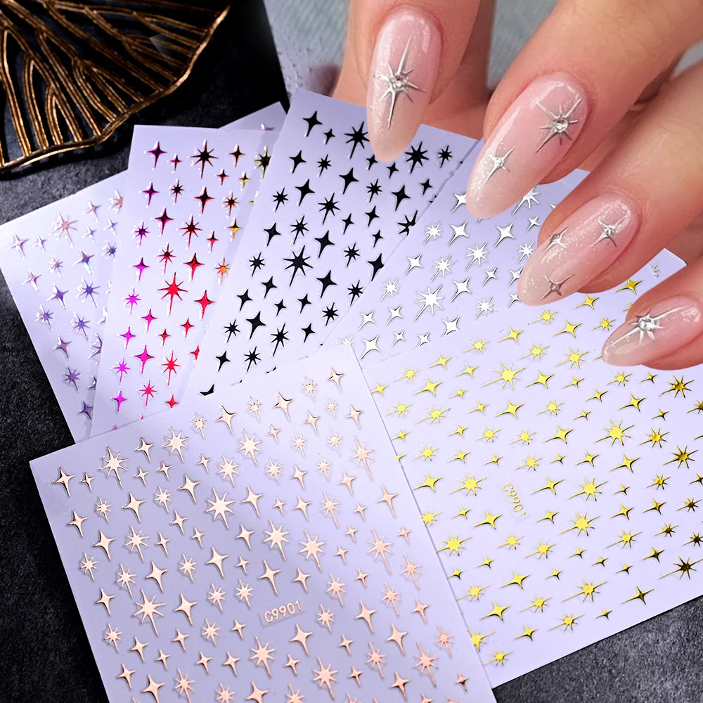 3d ouro tira estrela arte do prego adesivos bronzeamento laser branco luz das estrelas slider y2k decalques autoadesivos diy manicure decorações