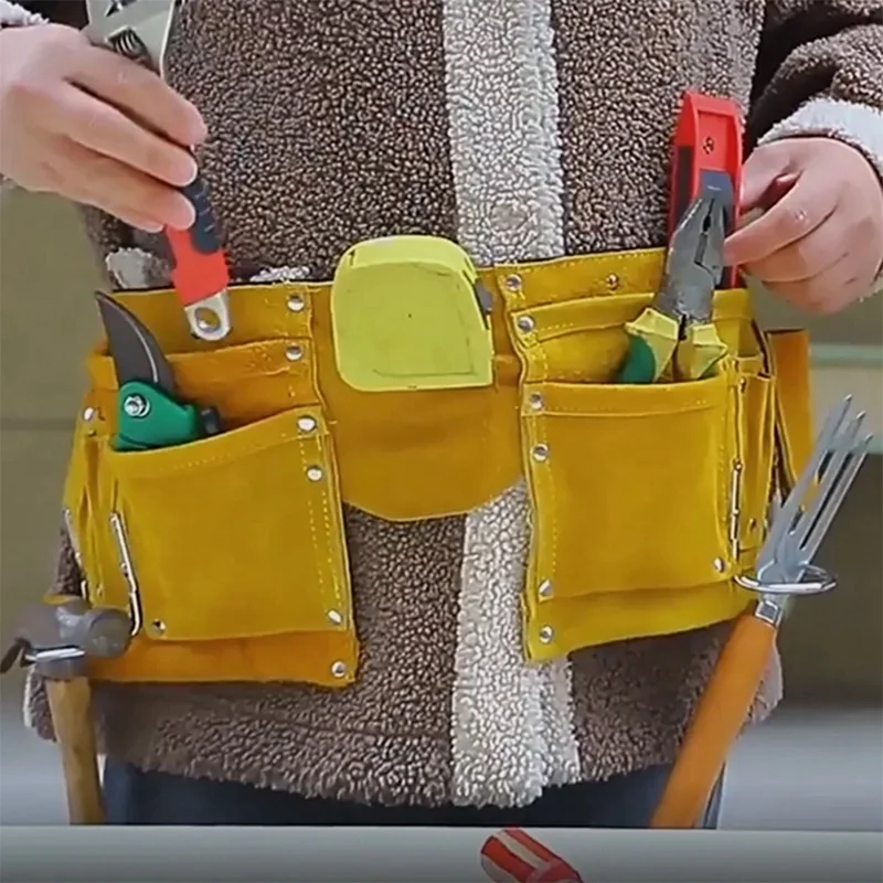 1 Pcs Waist Pouch Belt Leather Tool Quick Release Buckle Carpenter Construction Tools Storage Bag