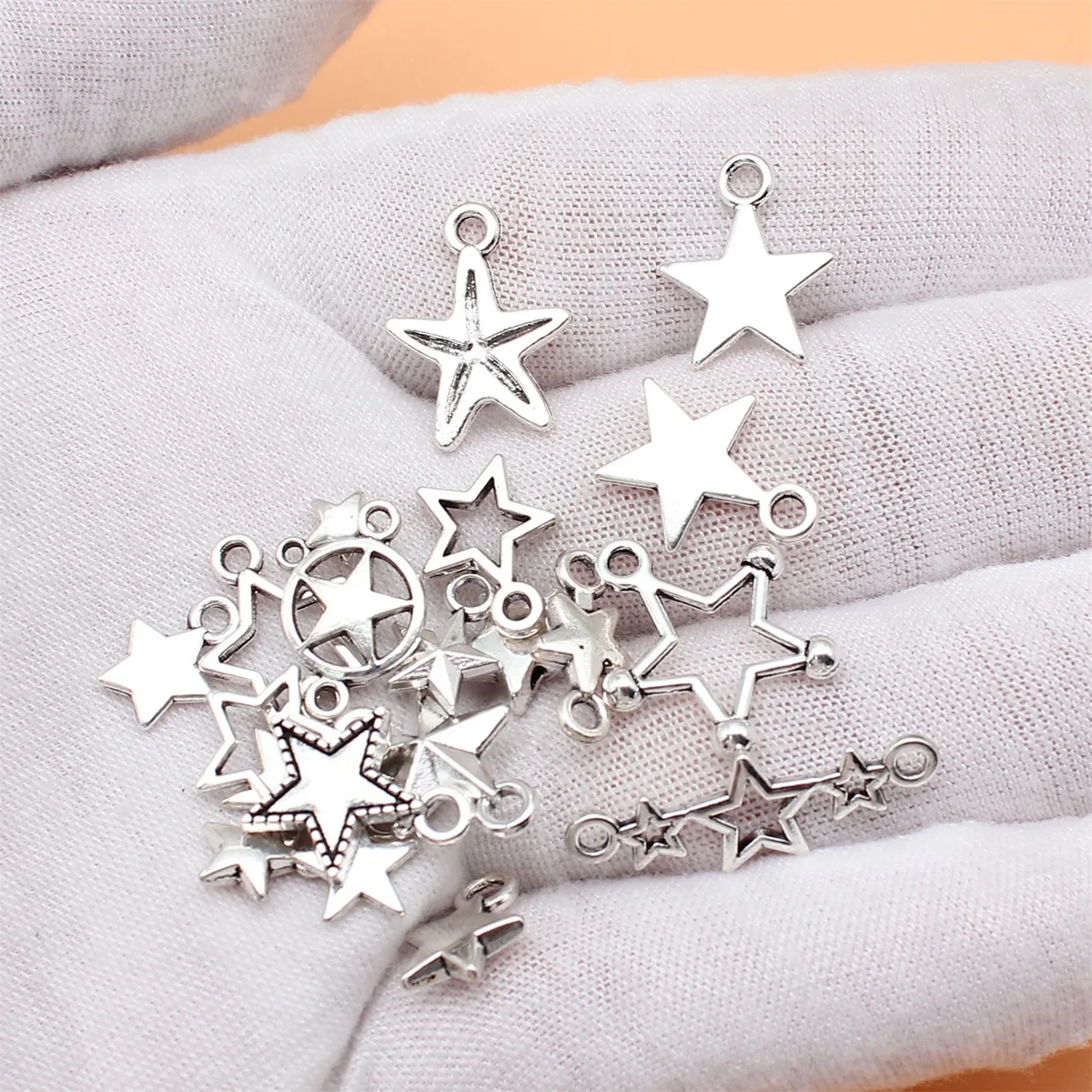 20pcs Antique Silver Color Star Charms Collection For DIY Jewelry Making, 20 Styles, 1 of Each