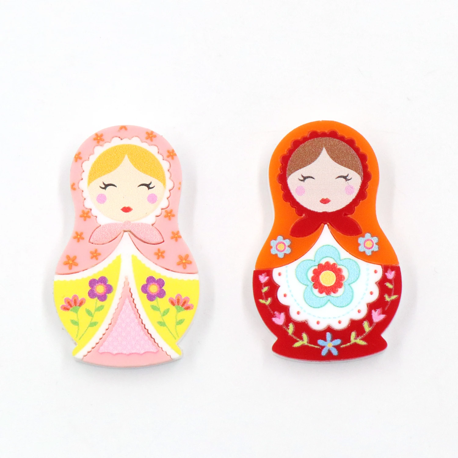 1pcs New Arrival Matryoshka doll Brooch (Safety Pin) cute Laser Cut Acrylic Jewelry Handmade Brooches