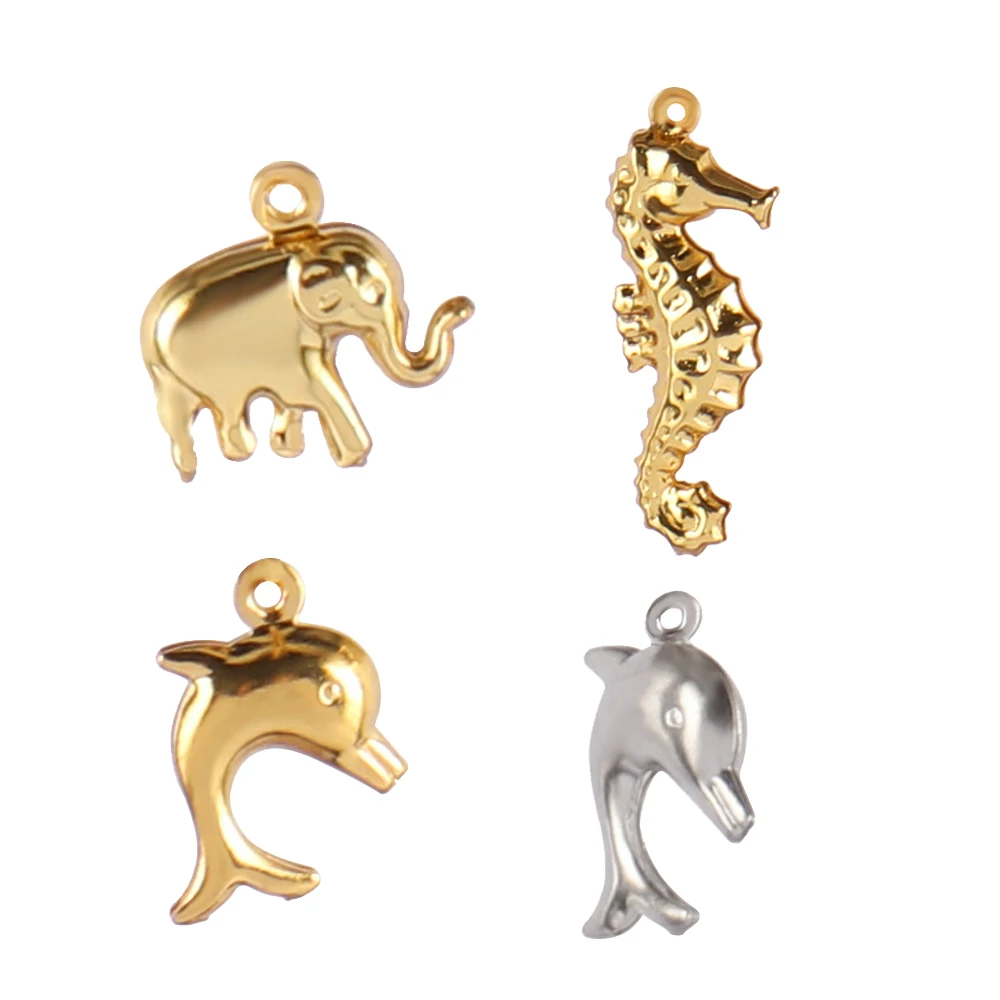 5pcs Stainless Steel elephant dolphin Charms seahorse Pendant Necklace Findings earring Accessories for DIY Jewelry Making