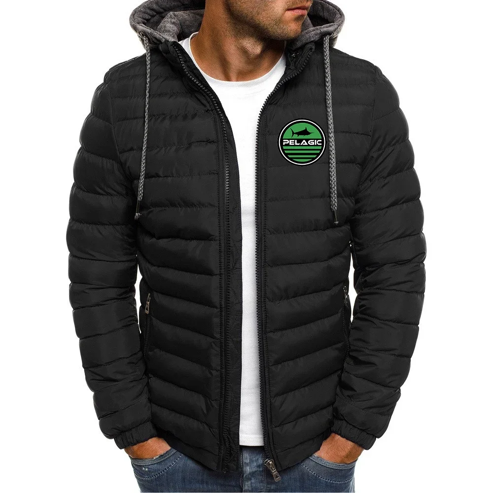 

2023 Men Pelagic Fishing Winter Flesh Classics Cardigan Seven Color Simplicity Hooded Warm Cotton Padded Jacket Print Coats Tops