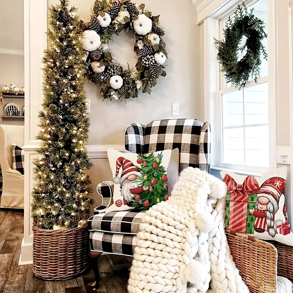 A Set of Four Pillow Covers, Christmas Pillow Covers Measuring 18X18 Inches, Festive Gifts for Christmas Decorative Pillows