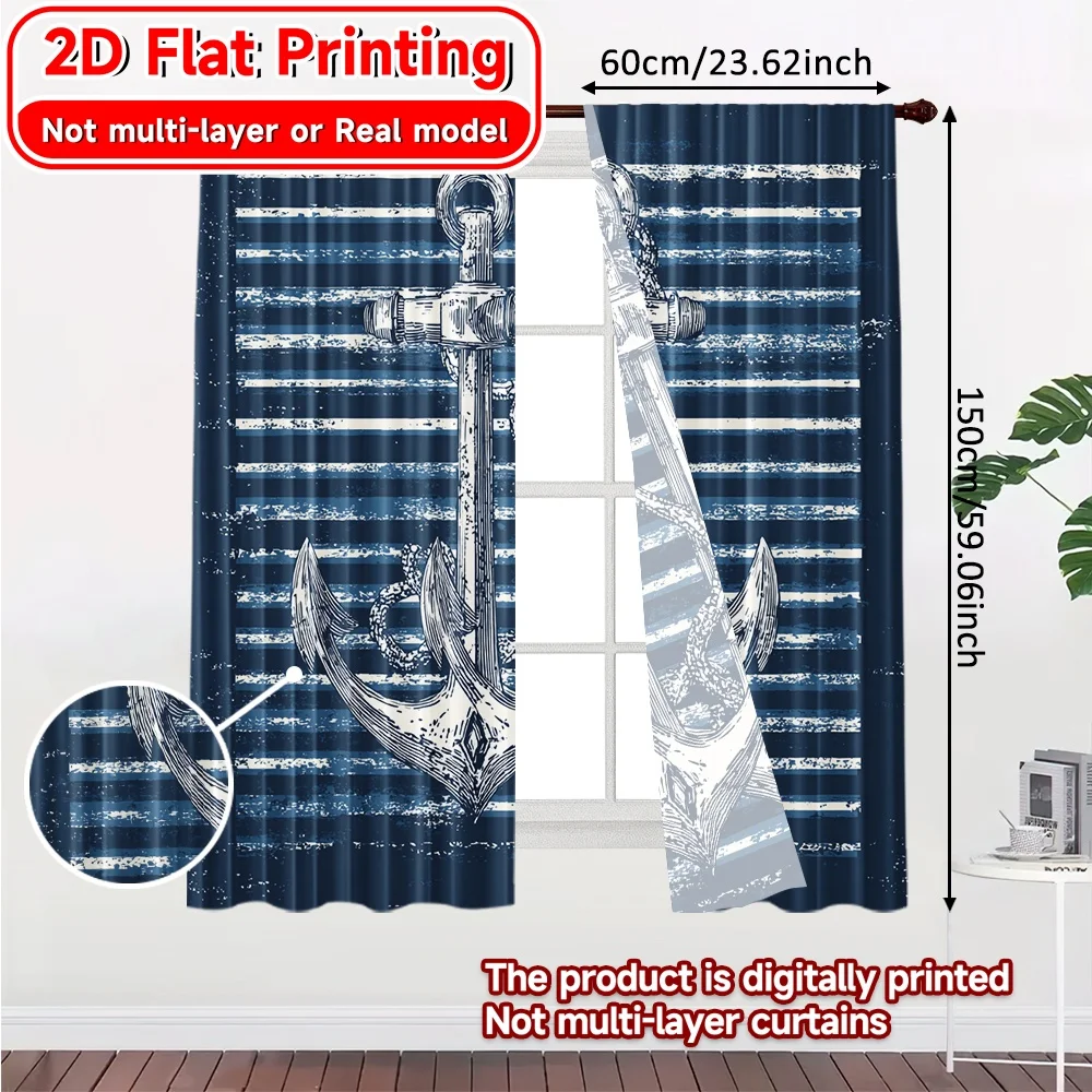 2D Flat Printing,2pcs Dual Anchors Creative Chic Curtains Polyester Curtains Home Decor Perfect for Bedroom, Office, Kitchen,