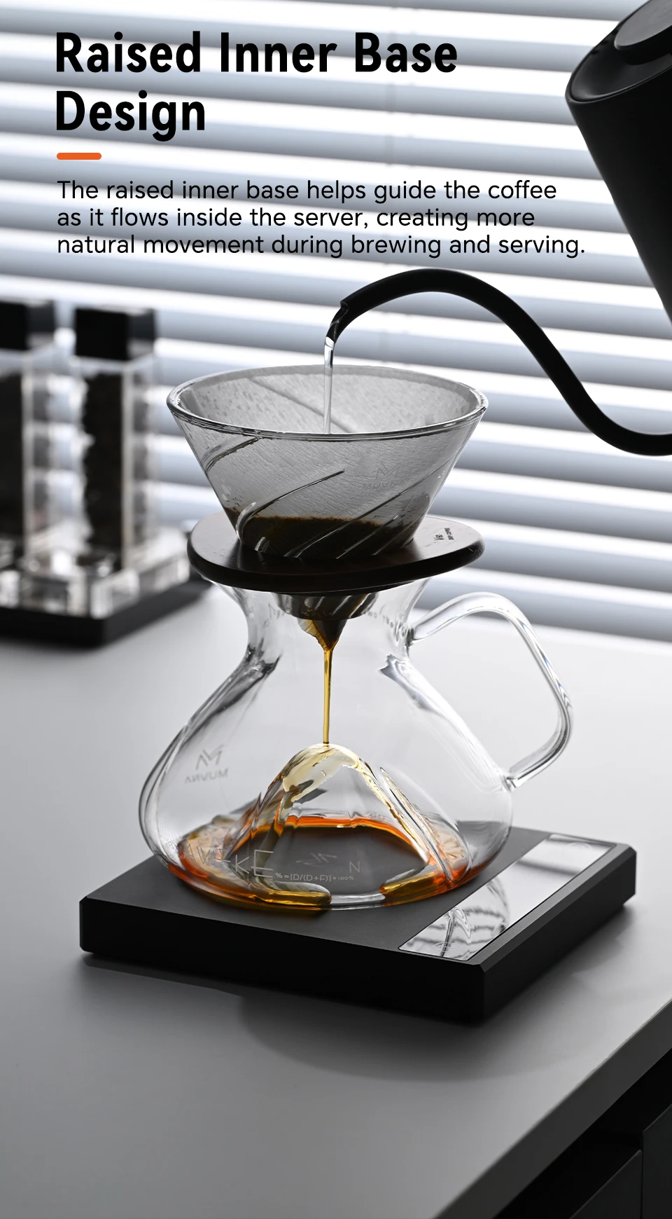 MUVNA Tornado Glass Coffee Server 450ml-Barista Grade Hand Drip Carafe,Leak-Proof Spout,Heat-Resistant for Pour Over/Iced Brew