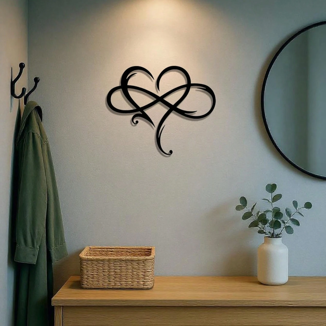 "Infinity Heart Metal Wall Art – Eternal Love Geometric Sculpture | Romantic Decor for Bedroom & Weddings"