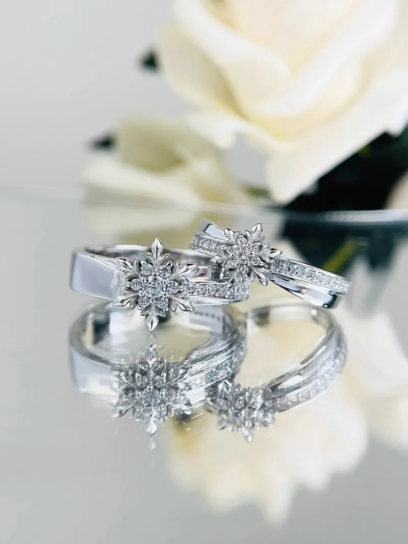 Anime Love and Deepspace Zayne Cosplay Cartoon Diamond Ring Pure Silver Snowflake Couple Rings for Us Garniture Xmas Gift