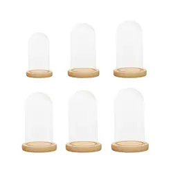 Glass Dome Cloche Bell Jar Wooden Base Round for Dining Table Nightstands Clear Glass Dome Cover with Wood Base Home Decor