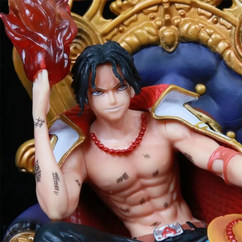 Anime One Piece Figures Sitting Throne Portgas D Ace Gk Manga Statue Pvc Model Collection Ornaments Children'S Birthday Gifts