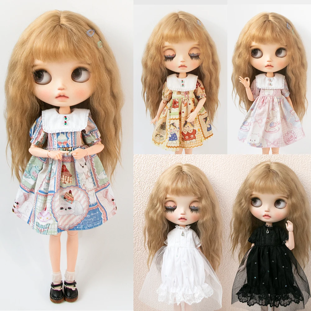 Blyth clothes Retro printed dress tulle skirt Lolita Fashion Lady's set shirt Overalls for Licca Ob 22 Ker YMY doll accessories image 2