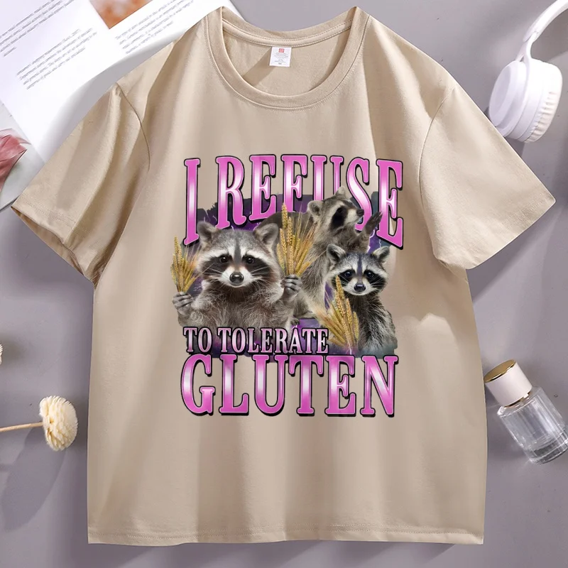 رفضت أن أتسامح الغلوتين الجرافيك تي شيرت للجنسين مضحك ريترو الراكون تي شيرت القطن قصير الأكمام بلايز مستديرة الرقبة عادية #3