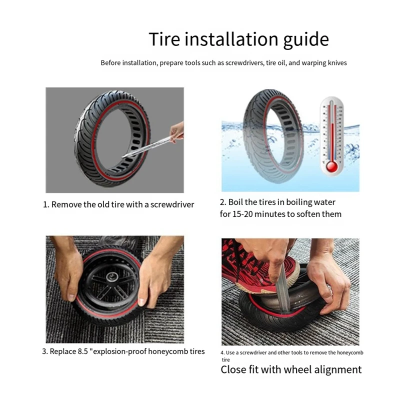 Electric Scooter Replacement Accessories 8.5 Inch Light Elastic Shock-Absorbing Inflation-Free Solid Tires Electric Car Tires