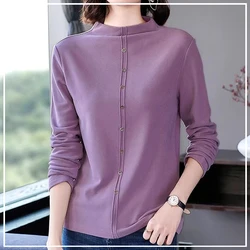Simplicity Commute Purple Loose Show Off Weight Button Montage Long Sleeves Bottom Layer Shirt Women's Top Autumn Winter 2024