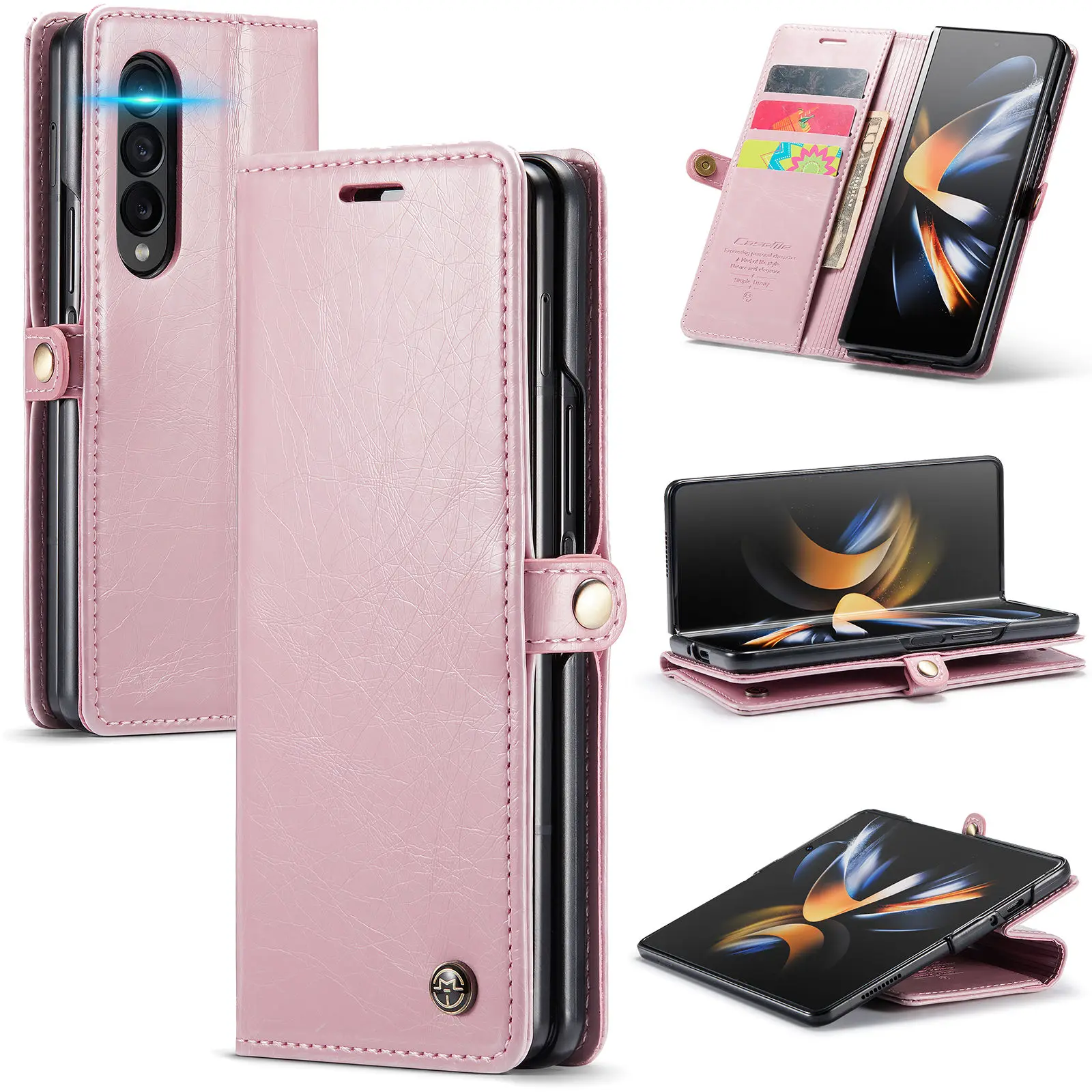 For Samsung Galaxy Z Fold 4 5G Retro Purse Leather Case,CaseMe Luxury Magnetic Card Holder All-Round Protection Wallet Cover