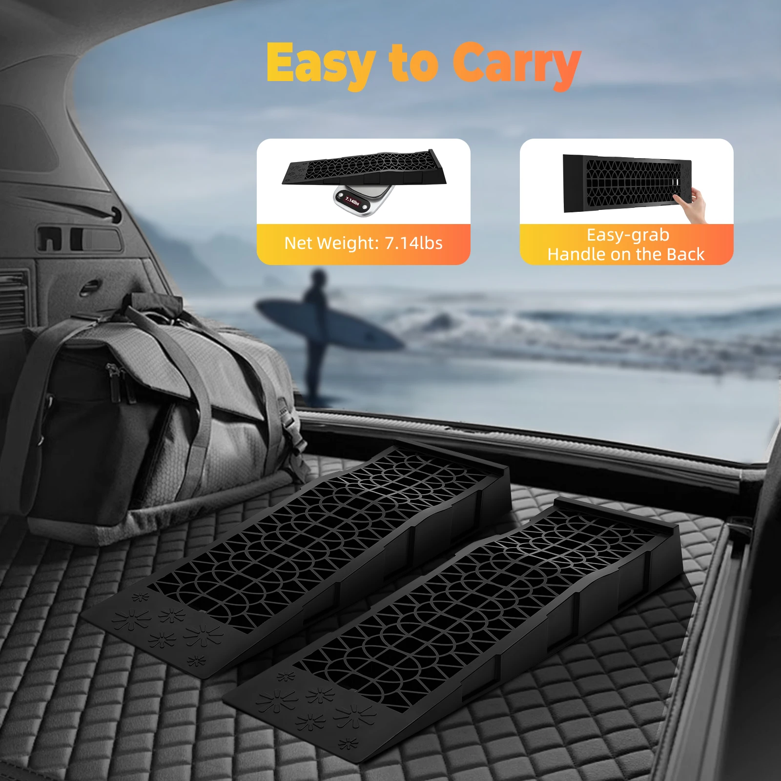 2 Stück Laderampen, Moderne Schwarze Auto-Servicerampen, 2 Stück PP Auto-Servicerampen, 69,8*20*7,8cm Universelle Auto-Servicerampen – Detail 5
