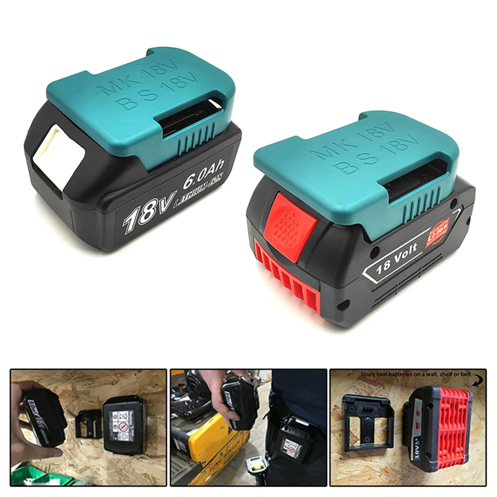 N91R-10-Piece Battery Storage Rack And Battery Holder Box For 18V Fixture 2-Color Combination Set (Black And Blue)