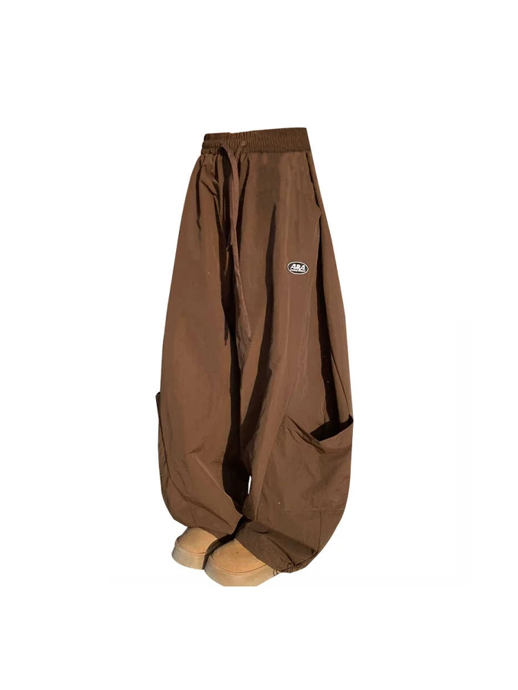 Women Brown Cargo Pants Baggy Oversize Wide Leg Parachute Pants Harajuku Japanese 2000s Style Y2k Vintage Trouser Trashy Clothes