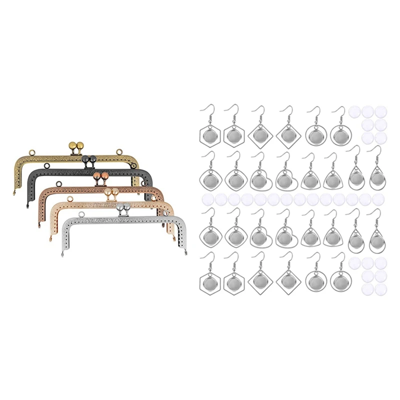 Earring Tray With Glass Dome Set-Line Hook & 5 Color 20Cm Metal Frame Purse Bag Metal Frame Kiss Clasp Lock