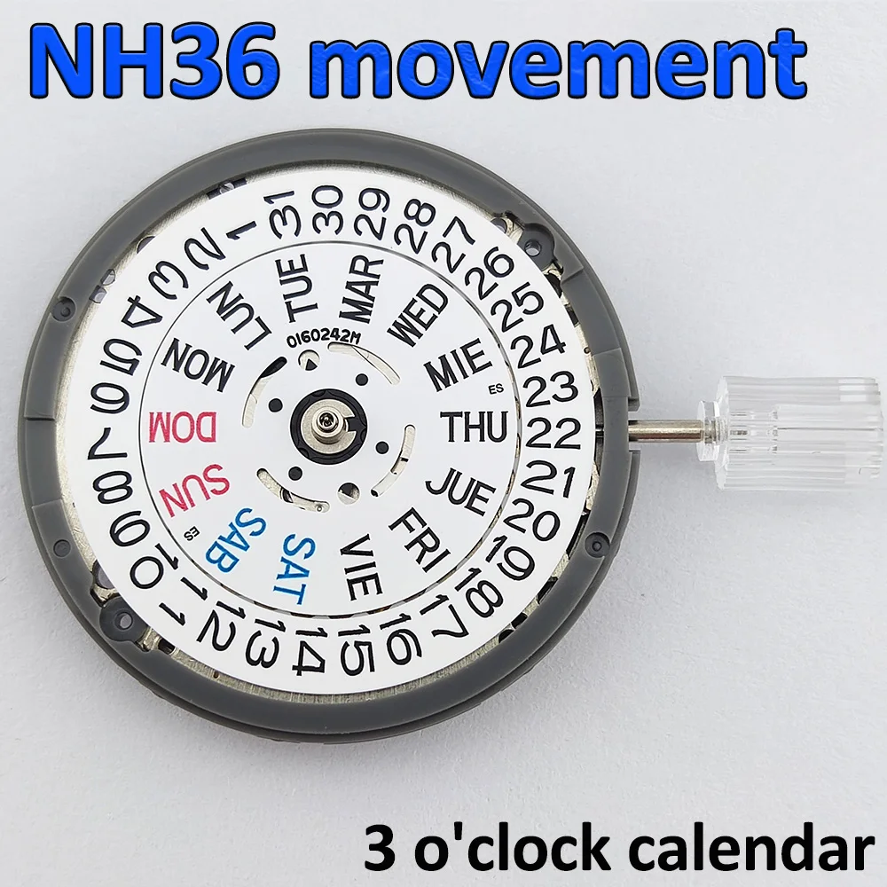 

Japan Original NH36 Mechanical Movement 3 o'clock Crown White Date Automatic Watch Movt Replace Kit High Accuracy NH36 Movement