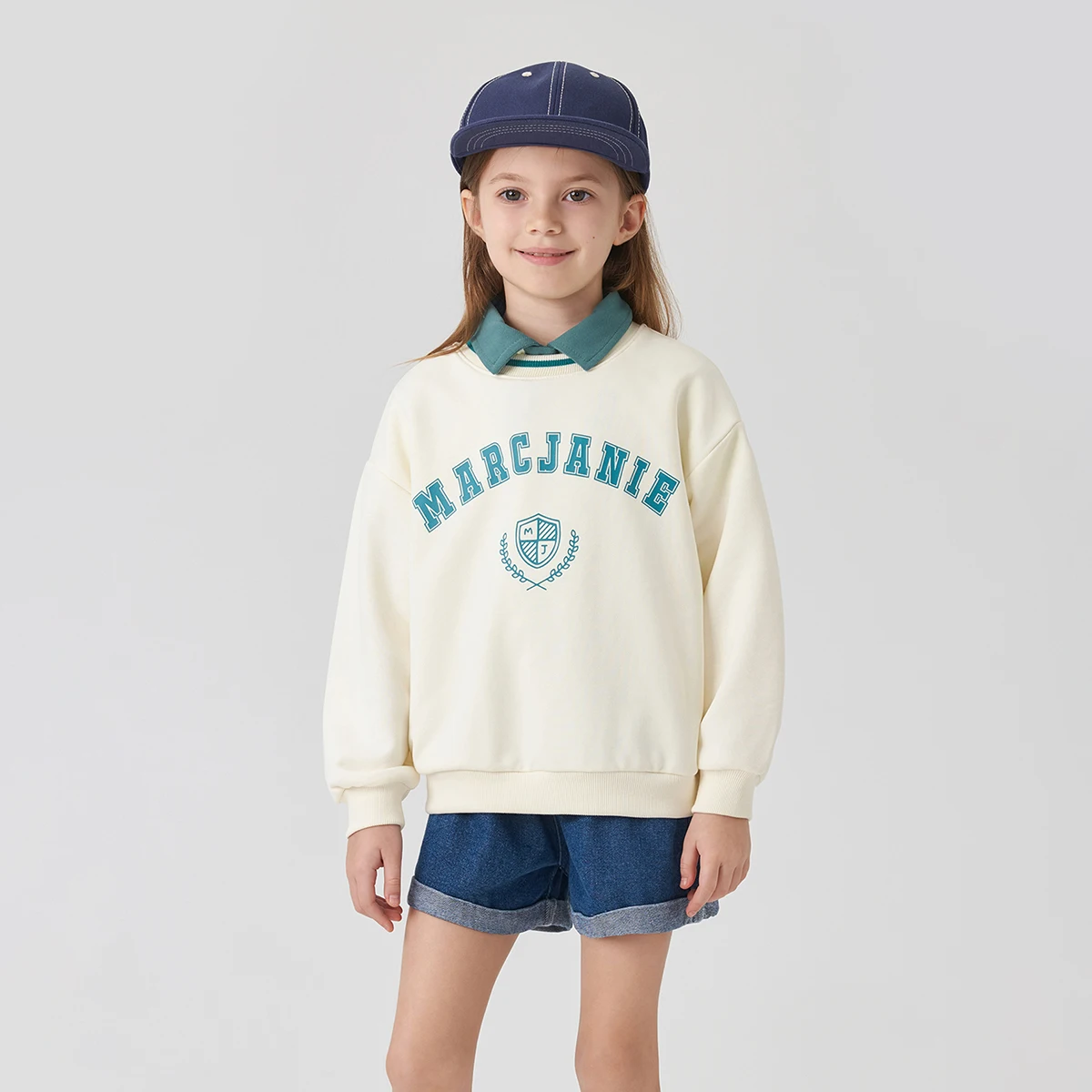 

MARC&JANIE Girls Preppy Style Color Patched Contrast Letter Round Neck Sweatshirt for Autumn 231355