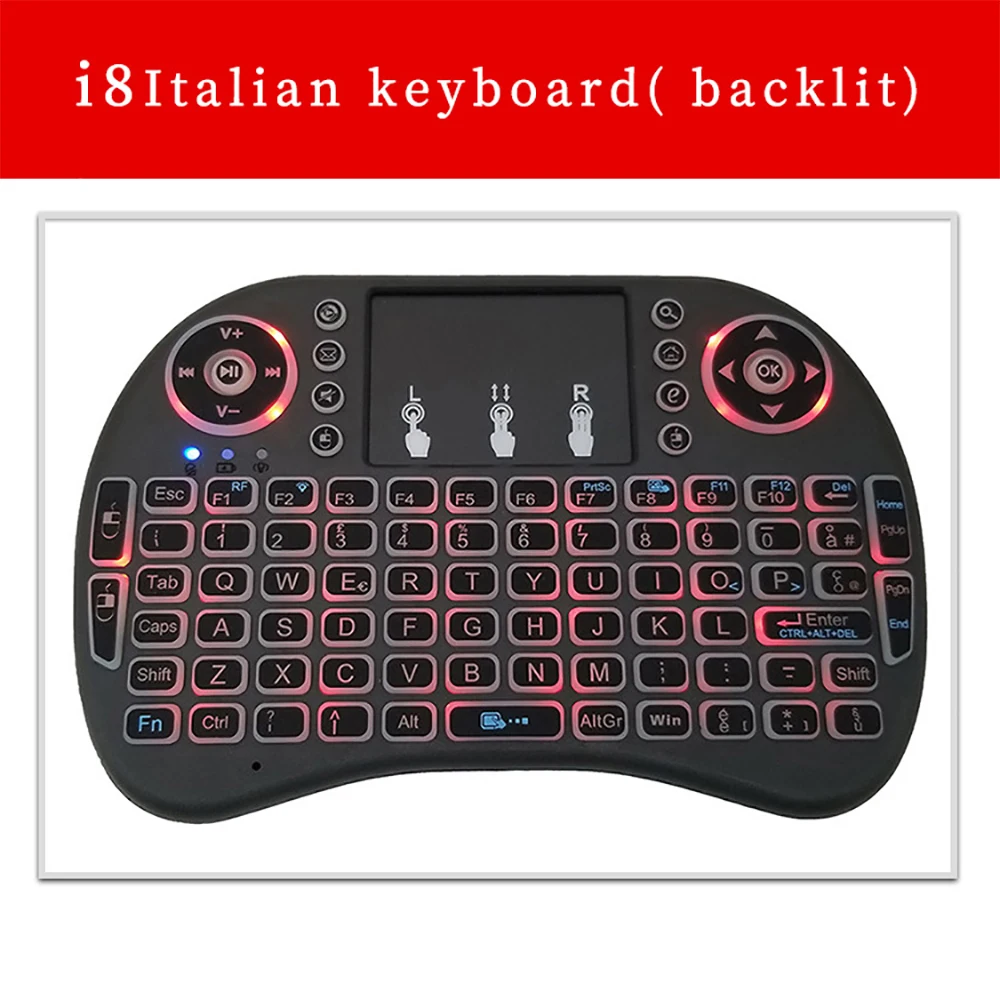 I8 Backlit Mini Wireless Keyboard English Russian Arabic Spanish 2.4G Air Mouse Remote Control Touchpad for Android TV Box PC