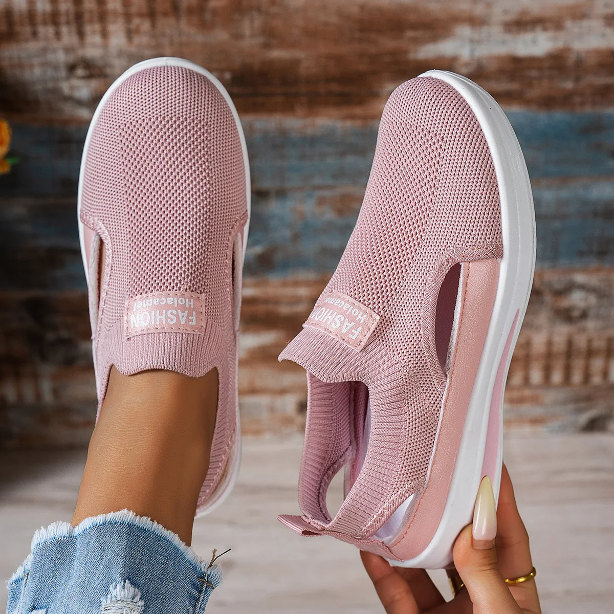 Hohle Slip-On-Plateau-Keilsneaker für Damen, atmungsaktiv, rutschfest, weiche Sohle, für den täglichen Gebrauch, bequeme Freizeitschuhe – Detail 8