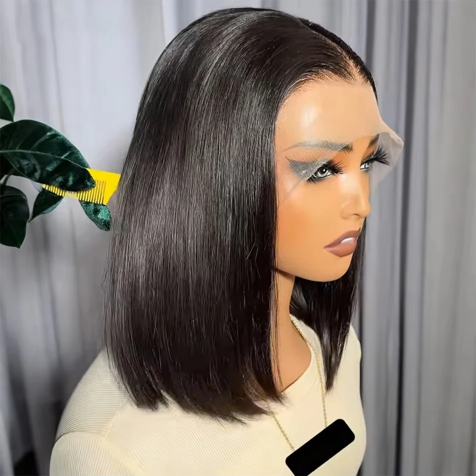 

Парик из натуральных человеческих волос, прямой, короткий, с прозрачной HD-сеткой 13x4, плотность 200, с предварительно выкнутой линией роста волос