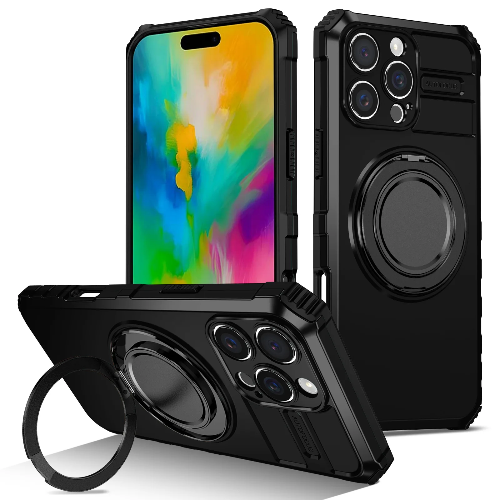 

For Iphone 16 Pro Max/15/14/13/12 Phone Cover Creative Simple Armor Magnetic 360 Rotating Stand Tpu+Pc Shockproof Case