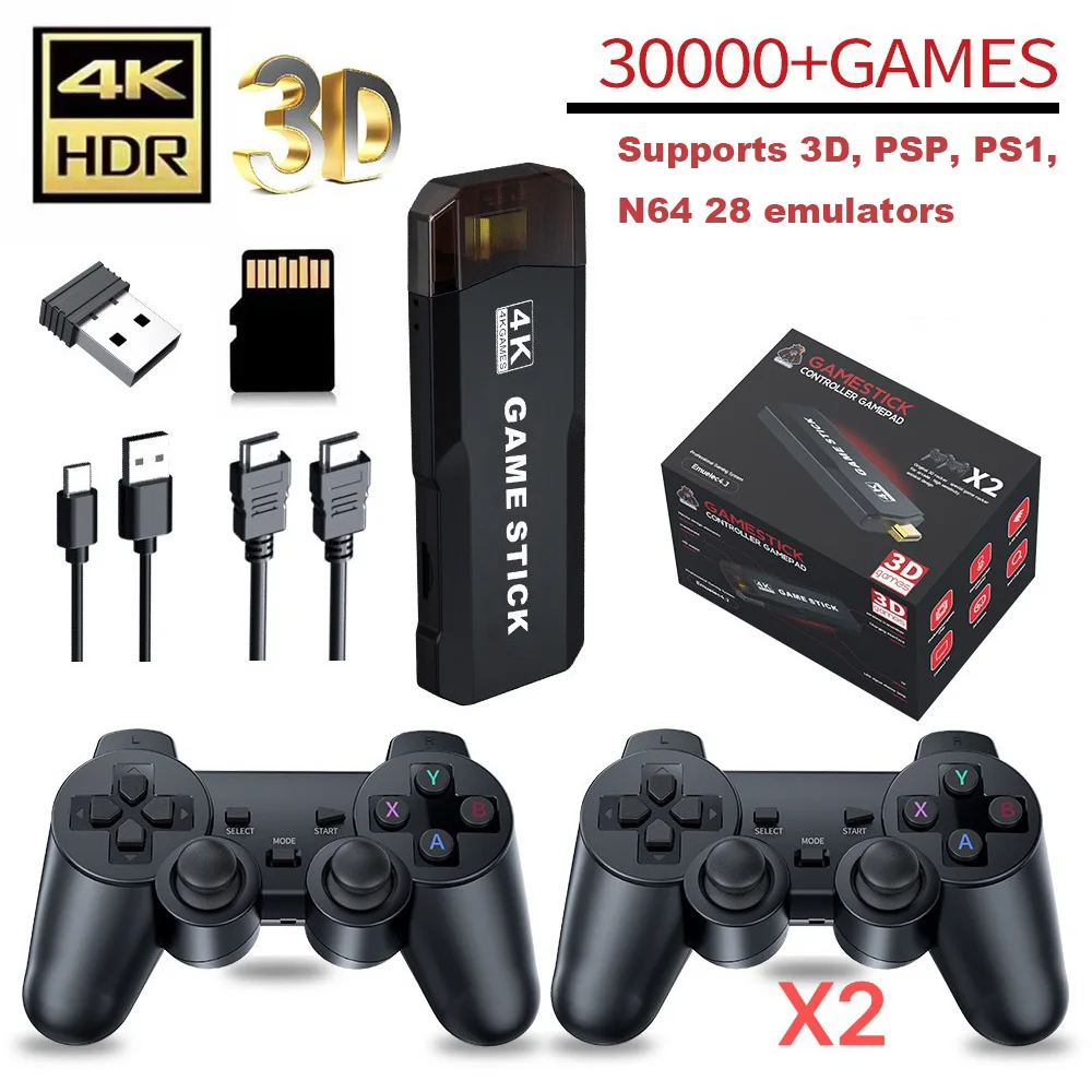 New X2 Home TV Game Console HD 4K PSP Game Box GD10 Open Source Wireless Video Game Console 64G 30000+ Games Family TV Stick