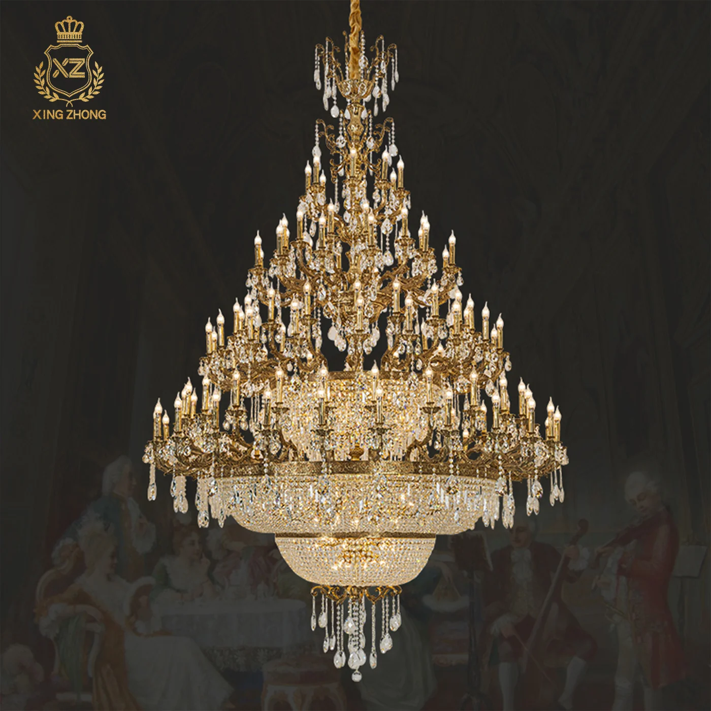 European Rococo Design Villa Living Room Luxury Crystal Indoor Chandelier Hotel Duplex Brass Big Pendant Lamp