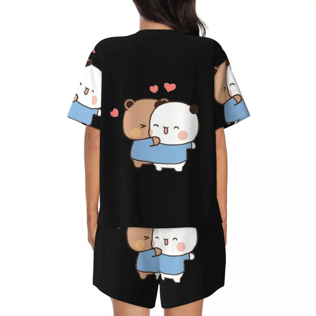Bear And Panda Bubu Dudu Balloon Round Neck Short Sleeves Nightdress for Sleeping Sleepshirts Women Soft Pajama Set Short Pants