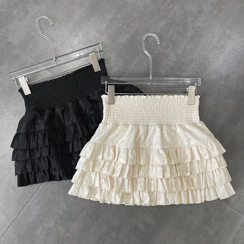 Streetwear Y2k Ruffles minigonne donna Sweet Kawaii vita alta pizzo A Line gonna estate moda coreana nero abito da ballo gonne