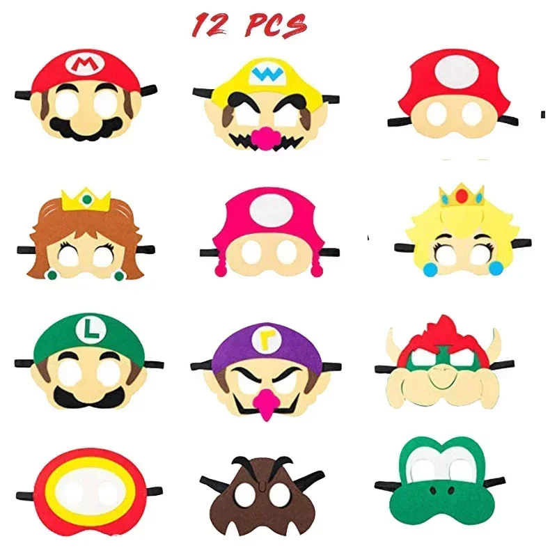 

12Pcs Mario Mask Party Decoration Set Cartoon birthday gift party Halloween Cool Accessories Favorite Ornament For Boys Girls