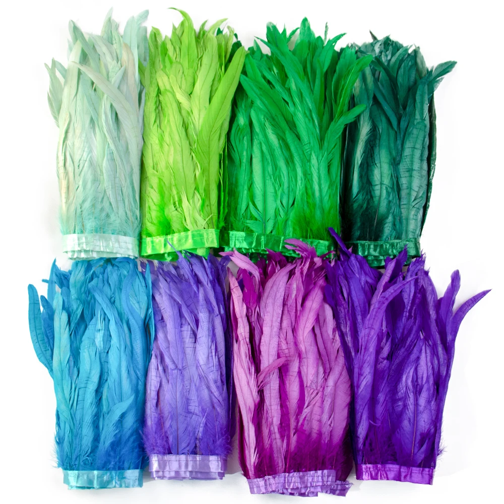 Feather Fringe Trim 25-30cm Rooster Tail Plume Ribbon Strung for Carnival Costume Dress Skirt DIY Sewing Wedding Decoration