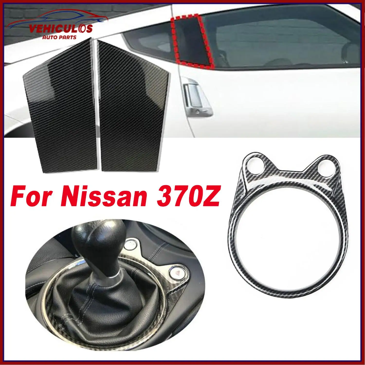 

Carbon Fiber Exterior Car Window Pillar Trim Cover & Car Gear Shift Panel Cover Carbon Fiber Pattern For Nissan 370Z 2009-2020