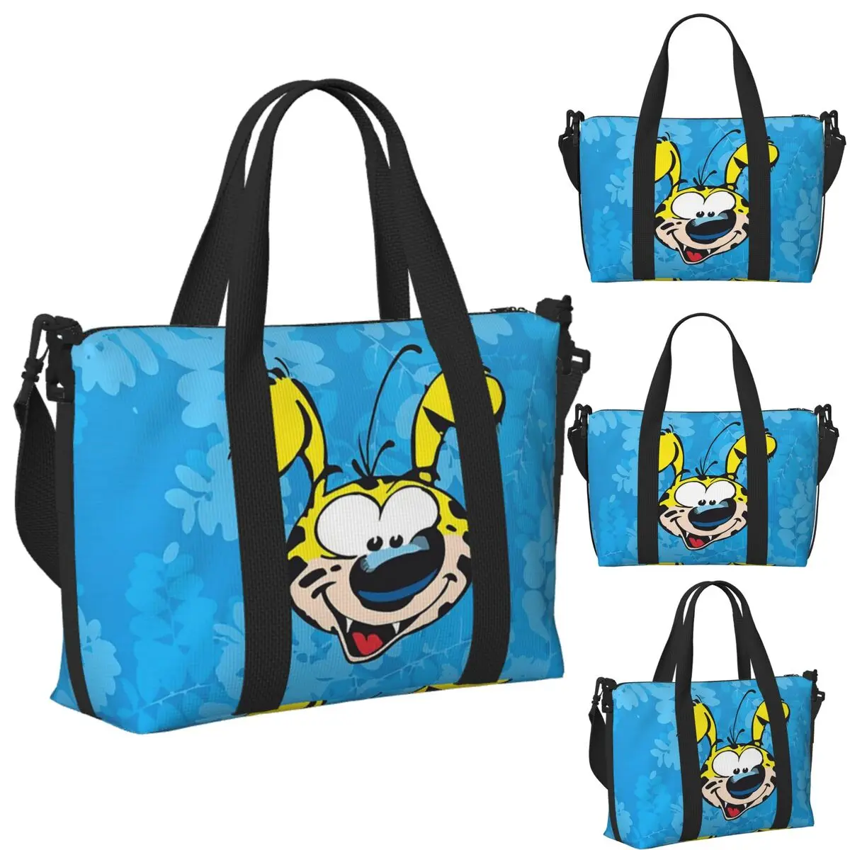 

Custom Marsupilami Face Beach Travel Bag Large Capacity Tote Bags for Gym Yoga Women Shopping Duffle Shoulder Bag