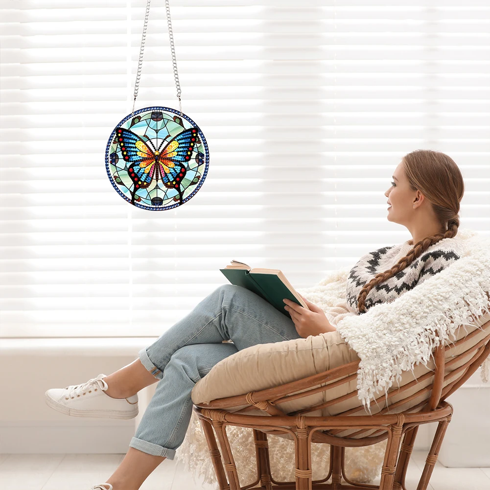 

2pcs Butterfly Theme 2D Flat DIY Diamond Art Pendant Decor for Home & Window