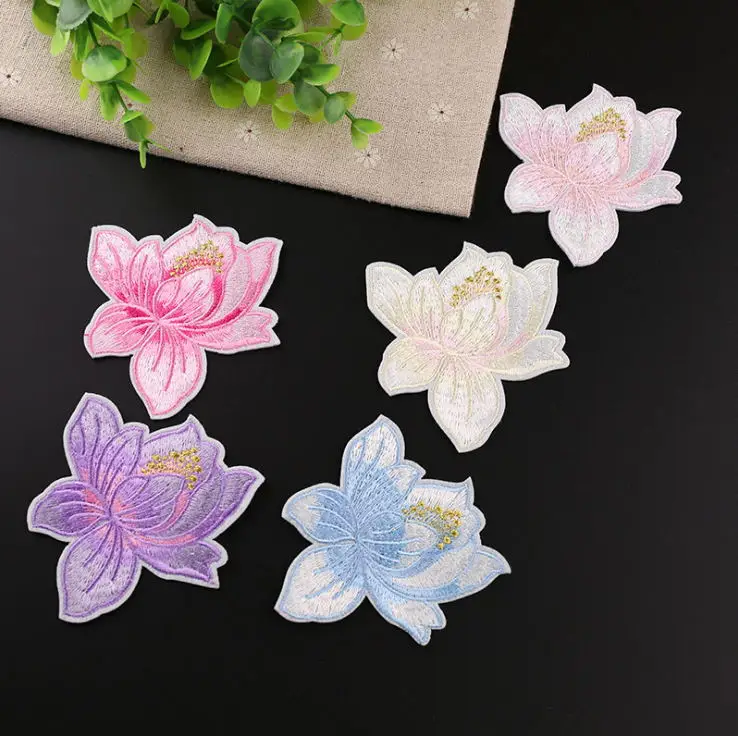 New arrival 10 pcs water lily Embroidered patches iron on popular clothing bag hat shoe Motif  Applique embroidery accessory