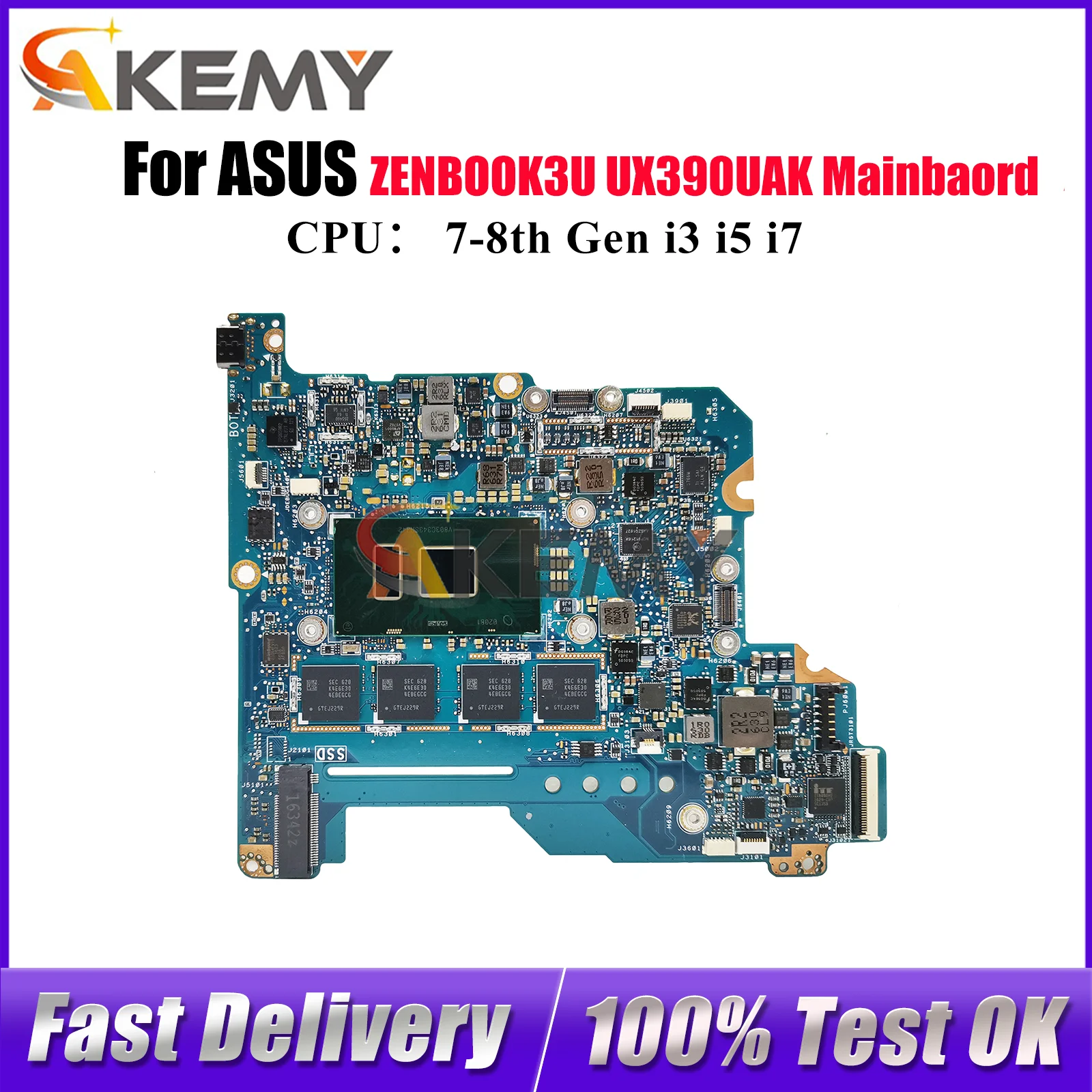 

UX390UAK Laptop Motherboard For ASUS ZenBook UX390UAK UX390 ZENBOOK3U Notebook Mainboard W/ i3 i5 i7 CPU 100% tests OK fast ship
