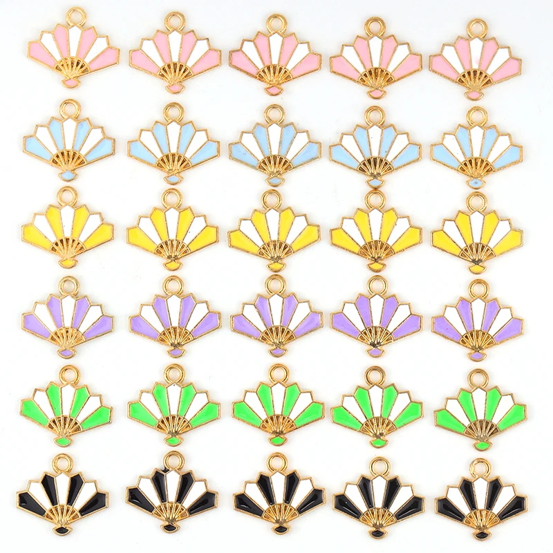 

15Pcs 15*21MM Enamel Fan Charm Alloy Metal Fashion Fit Earrings Pendant Bracelet Necklace Accessories DIY Craft Supplies Made