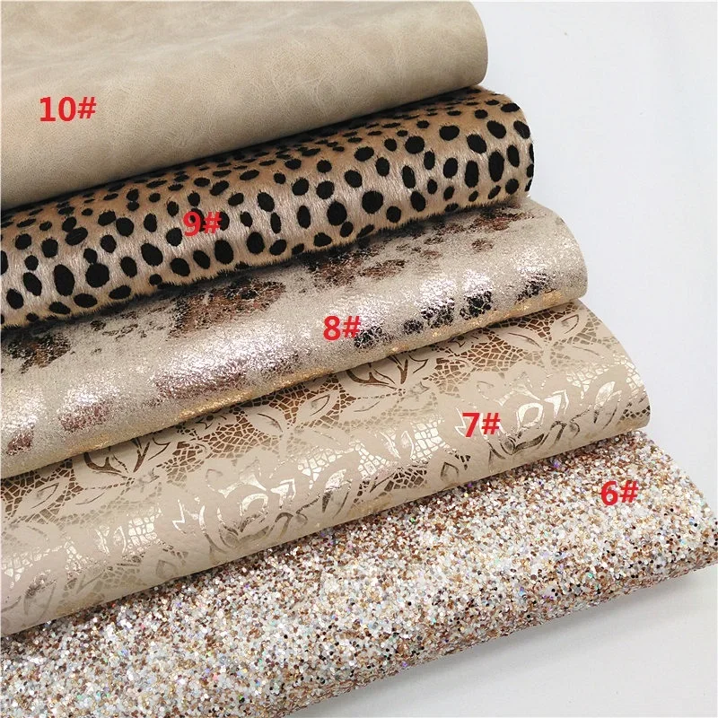 Gold Chunky Glitter Leather Sheets Leopard Pattern Faux Leather Floral Synthetic Leather Suede DIY Craft Sheets Mini Rolls W335