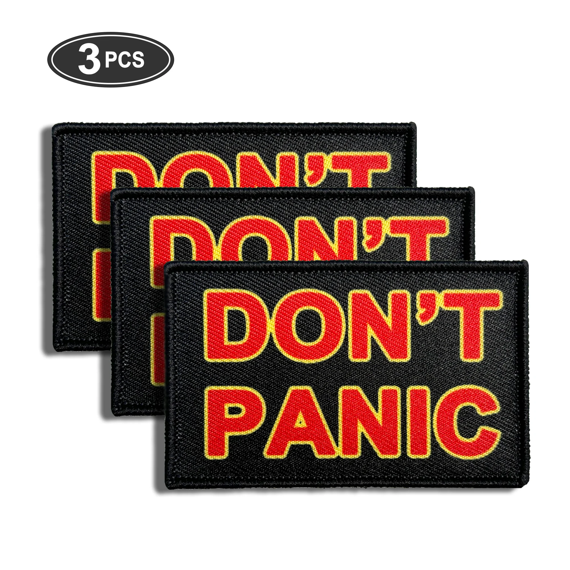 3er-Set „Don't Panic“ lustige Moral-Patches, Klett-Patch, bestickter Aufnäher