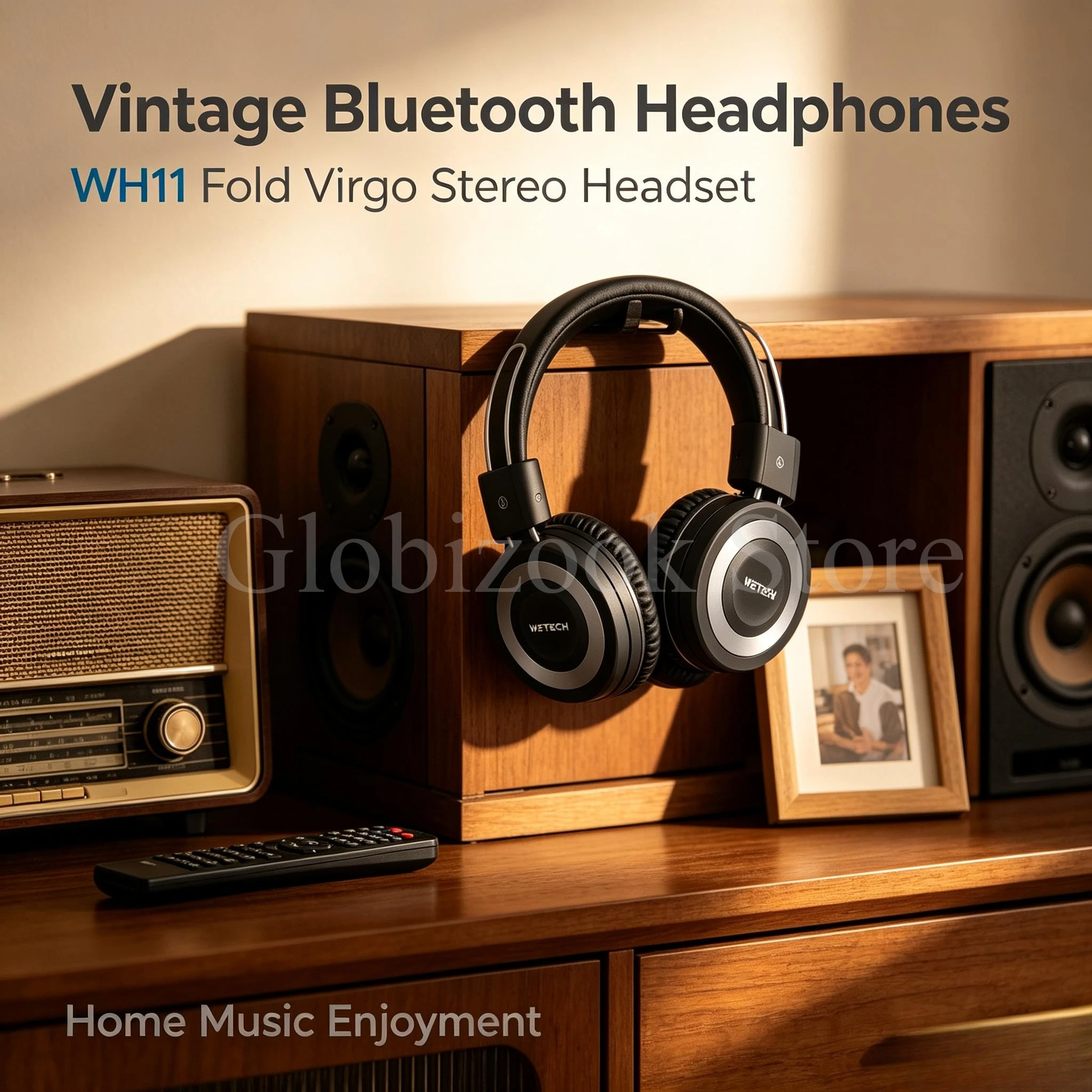 Cuffie Bluetooth Pieghevoli Vintage Over-Ear Wireless con Microfono, Super Bass, Supporto Cavo AUX