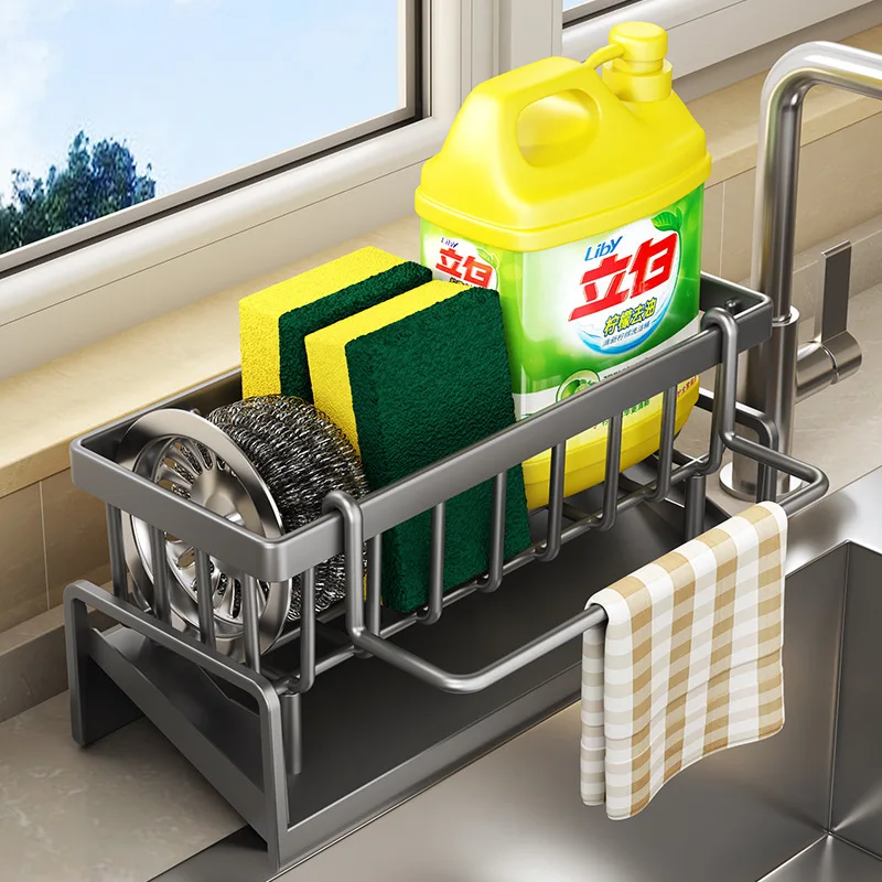 Kitchen Sink Draining Rack, Automatic Drainage Plastic Storage Rack, Sink Shelf, Sponge and Soap Rack, Towel Rack