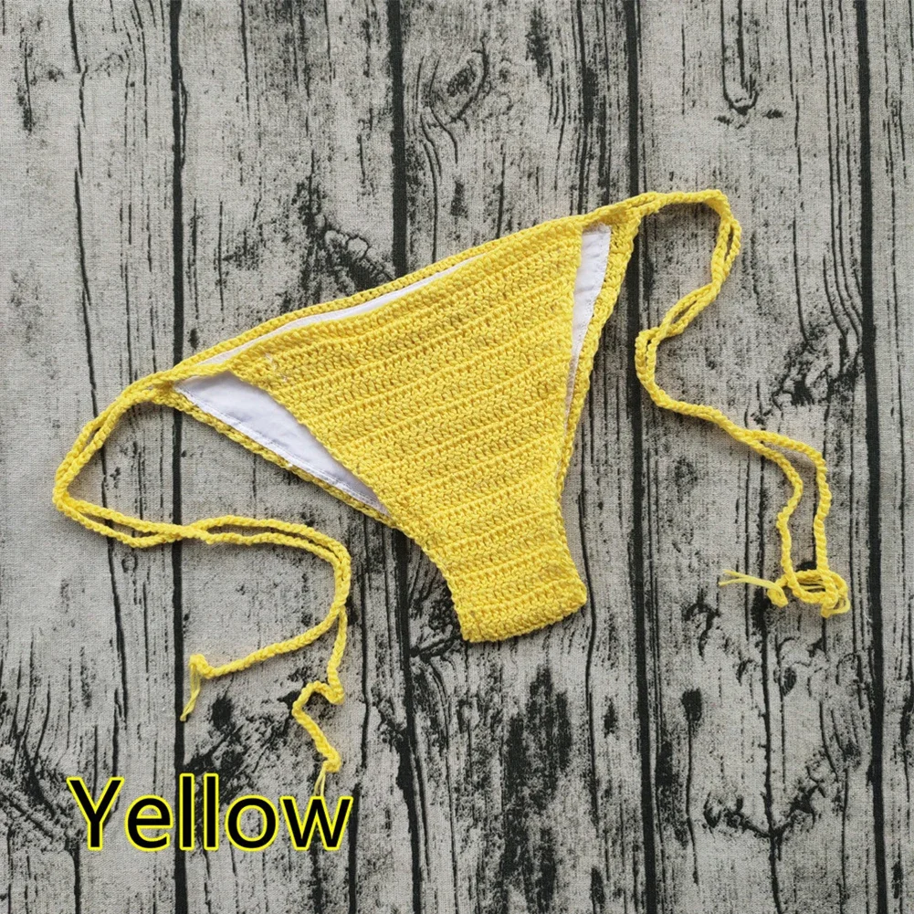 Knitting Bikini Briefs Woman Sexy Swimming Trunks Handmade Crochet Beachwear Lace Up Low Waist Swimsuit Weave Swimwear Bandage