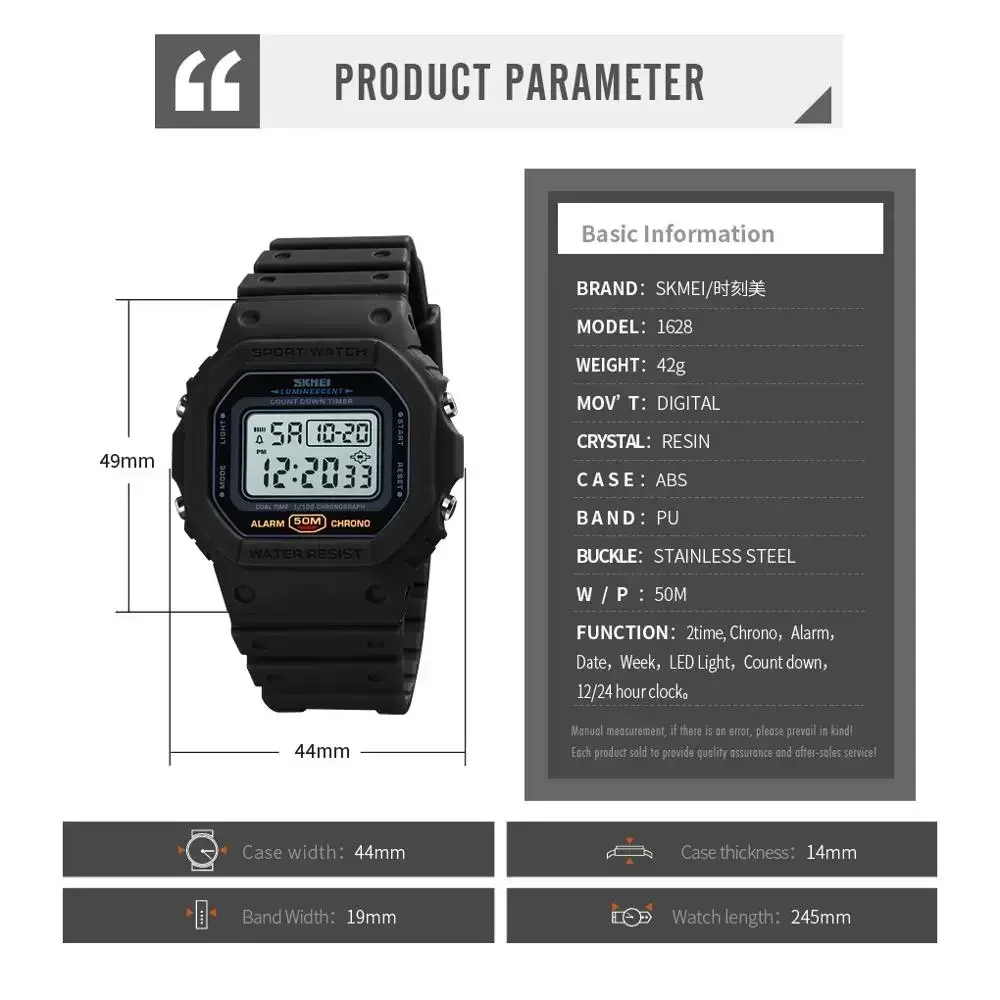 SKMEI-reloj deportivo Digital multifuncional para hombre, cronógrafo de pulsera con cuenta regresiva, estilo Retro, 1628