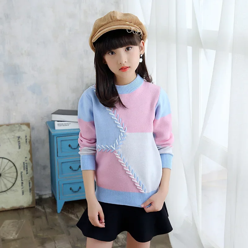 

Girls Sweaters Autumn Winter Warm Girls Long Sleeve Knitted Clothes Kids Coat For Girls 4 - 12 Year Pullover Wear Teenage