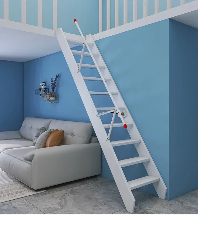 Side Wall Folding Stairs Home Wall Mount Solid Wood Ladder Attic Apartment Telescopic Invisible Ladder