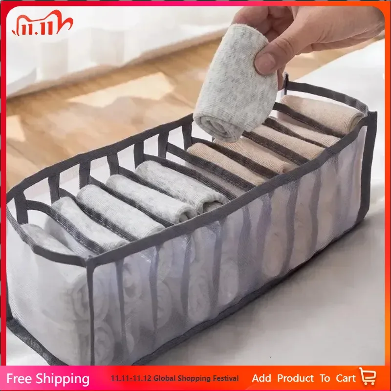 

11 Compartment Home Collapsible Underwear Storage Box Nylon Organizing Dormitory Storage Bra Organizing Breathable Mesh Bag